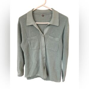 Margaret O'leary Womens medium Cotton Button Front 2-Pocket Cardigan/Sweater